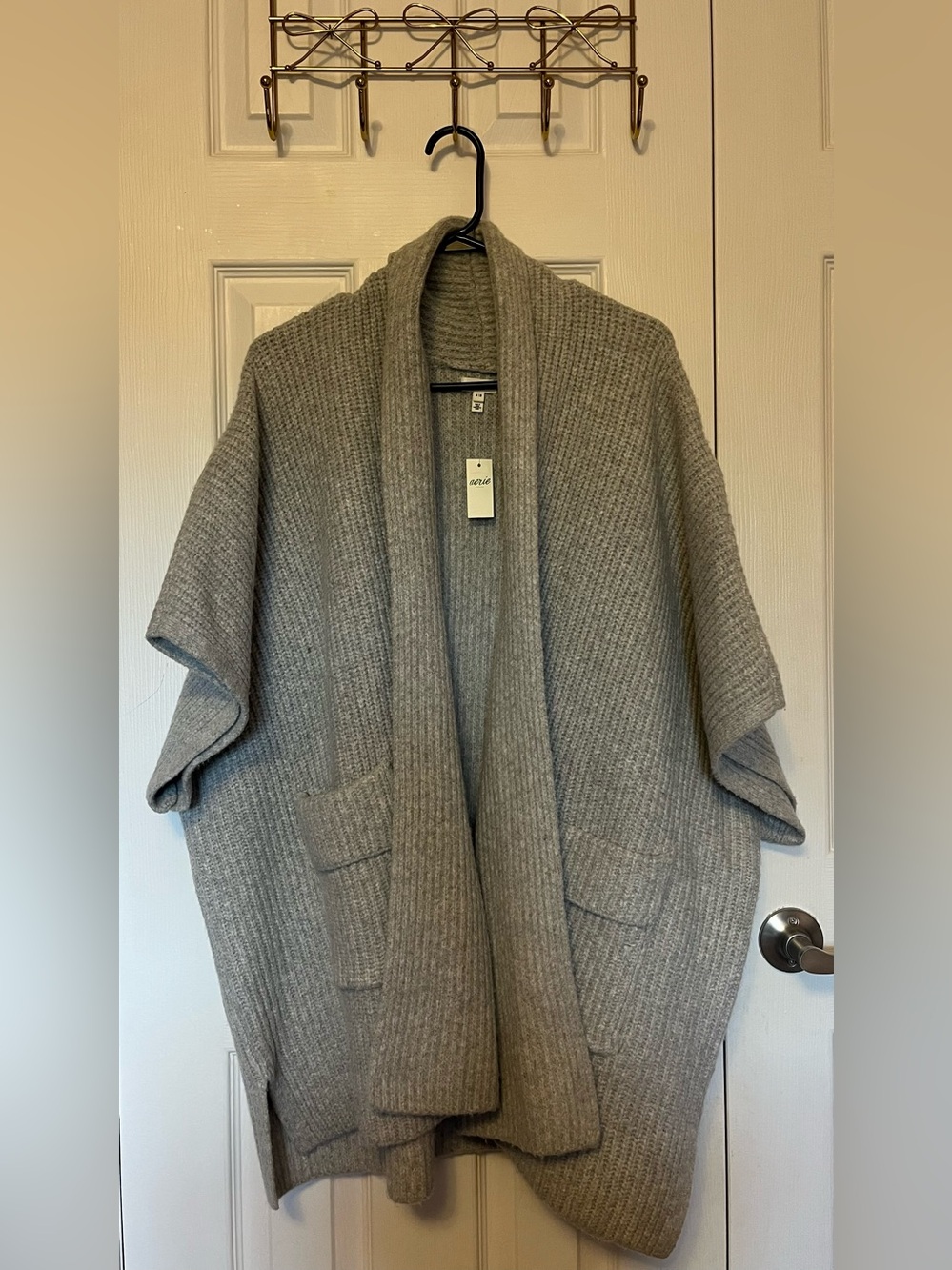 aerie Light Gray Ribbed Open Cardigan